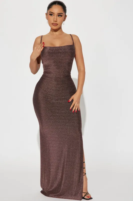Mila Lurex Maxi Dress - Rose Gold sold by Fashion Nova