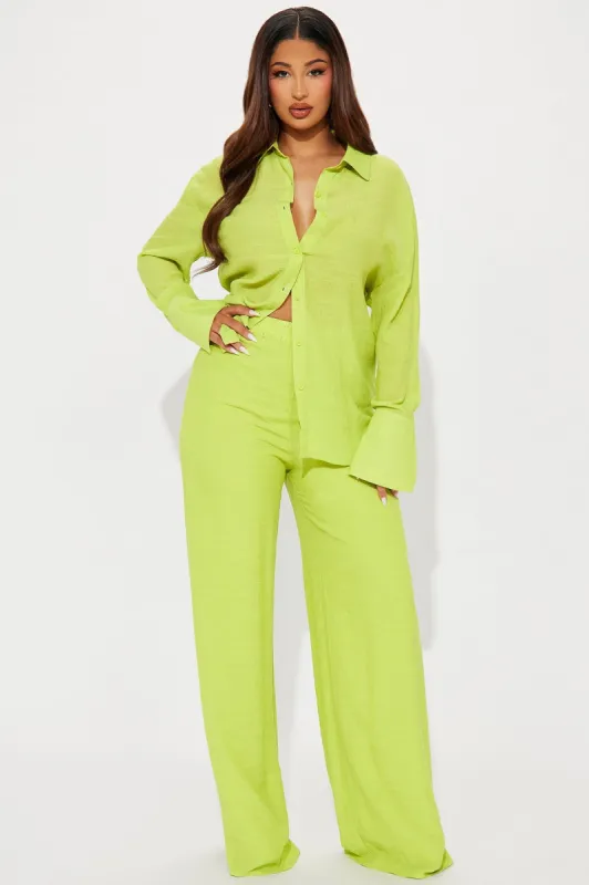 My Moment Gauze Pant Set - Green sold by Fashion Nova