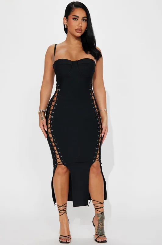 Lace Up Bandage Midi Dress - Black sold by Fashion Nova