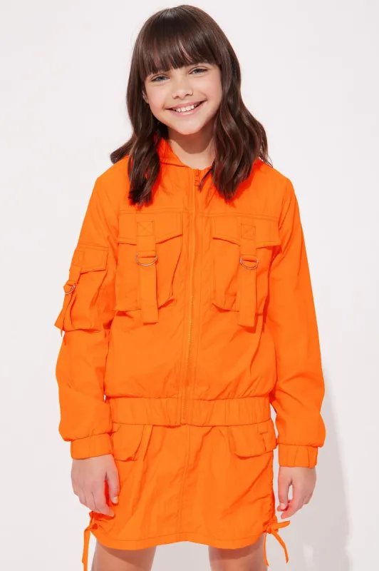 Mini Nylon Cargo Jacket - Orange sold by Fashion Nova