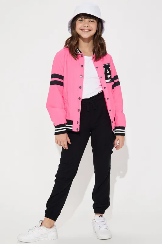 Mini A Lister Varsity Jacket - Neon Pink made by Fashion Nova