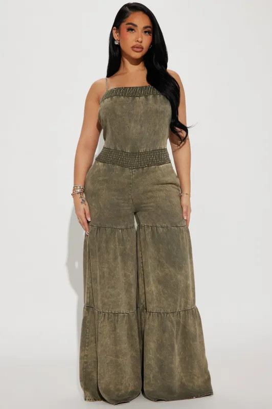 Your Cup Of Tea Chambray Jumpsuit - Olive sold by Fashion Nova