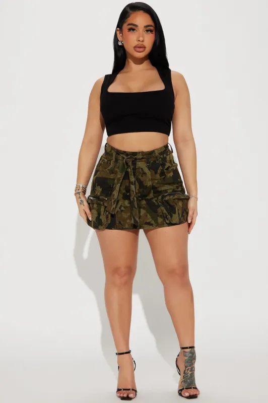 Highest Vibe Cargo Mini Skirt - Olive/combo sold by Fashion Nova