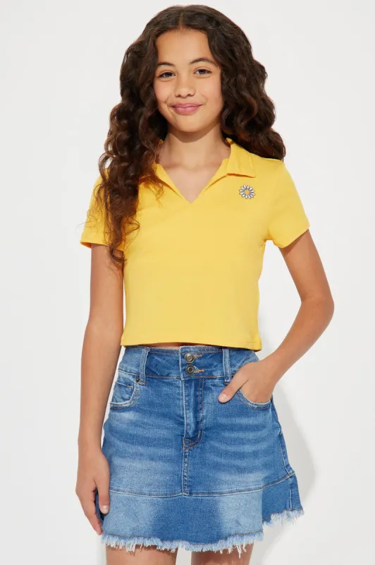 Mini Camilla Daisy Collared Tee - Yellow sold by Fashion Nova