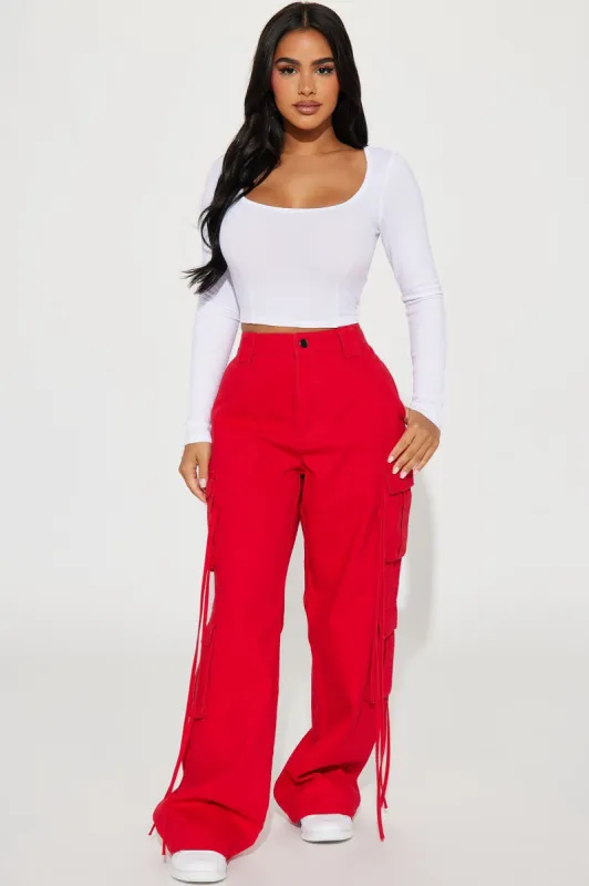 Petite Golden Hour Wide Leg Cargo Pant - Red sold by Fashion Nova