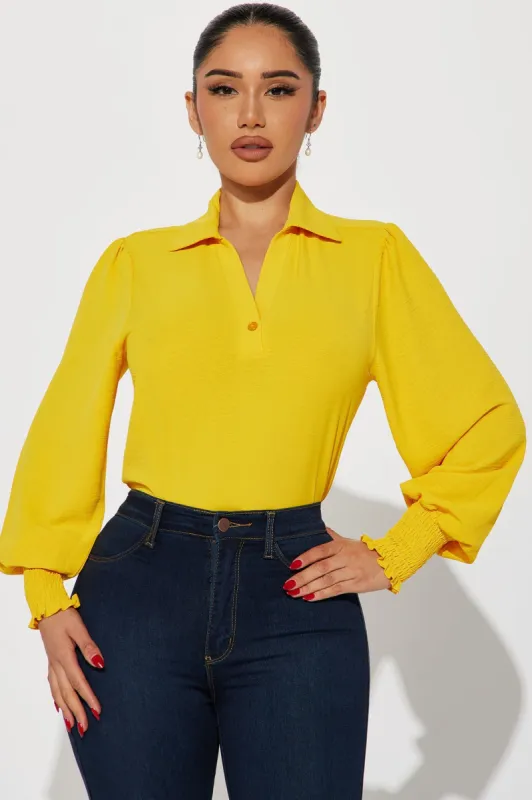 Enid Blouse Top - Mustard sold by Fashion Nova