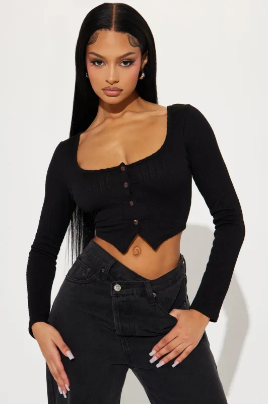 India Long Sleeve Crop Top - Black sold by Fashion Nova