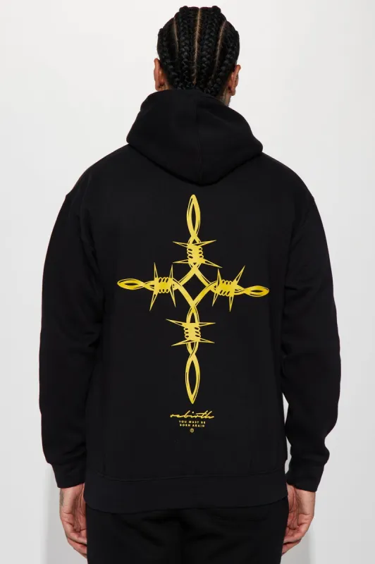Barbed Wire Rebirth Cross Hoodie - Black sold by Fashion Nova