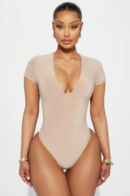 Take The Plunge Lined Bodysuit - Taupe sold by Fashion Nova
