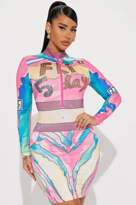 Brielle Printed Mini Dress - Pink/combo sold by Fashion Nova