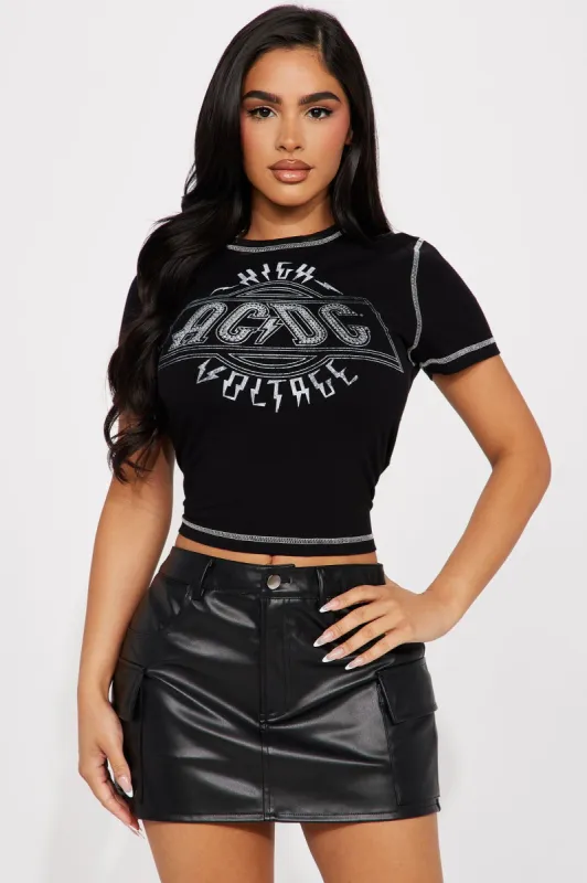 ACDC Rhinestone Fitted Tee - Black sold by Fashion Nova