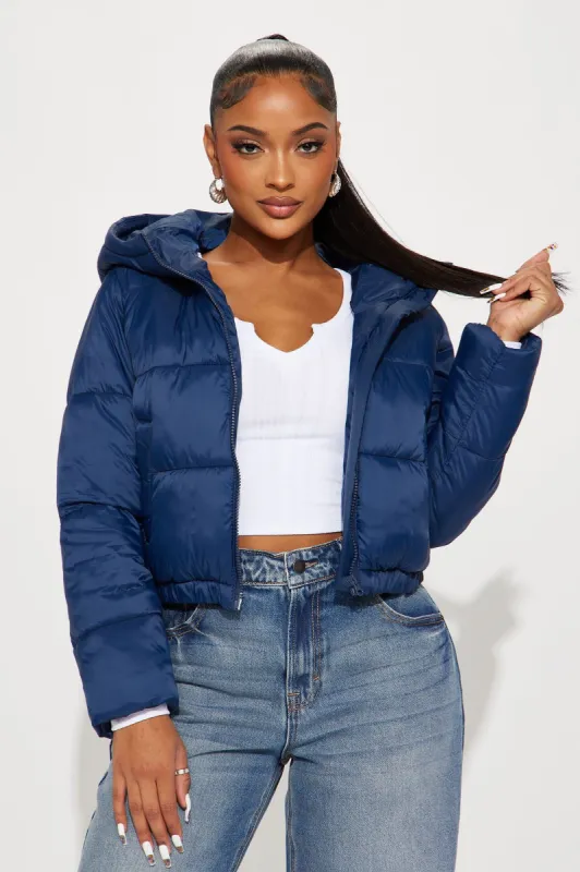 Up And About Puffer Coat - Navy made by Fashion Nova