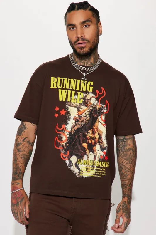 Running Wild Always Chasing Short Sleeve Tee - Brown sold by Fashion Nova