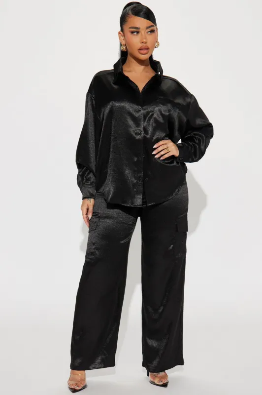 Same Girl Satin Pant Set - Black sold by Fashion Nova