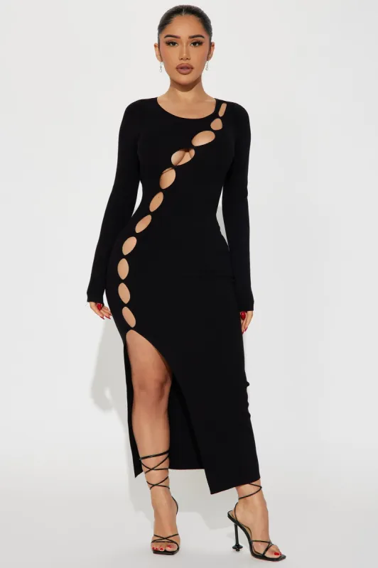 Eve Cutout Knit Midi Dress - Black made by Fashion Nova