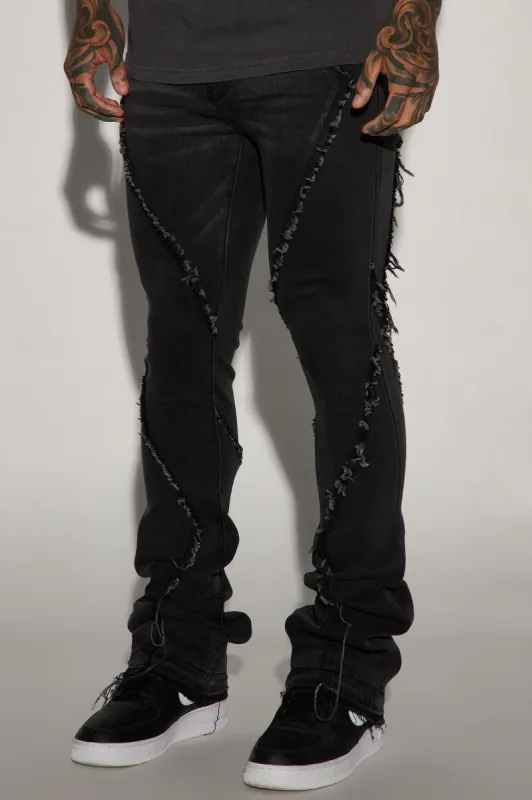 Want To Fray Stacked Skinny Flare Jeans - Black sold by Fashion Nova