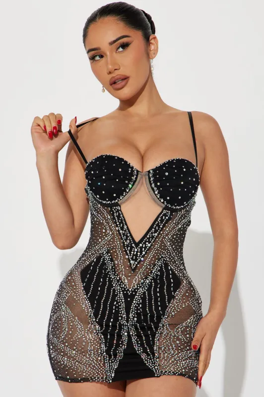 Carmen Embellished Mini Dress - Black sold by Fashion Nova
