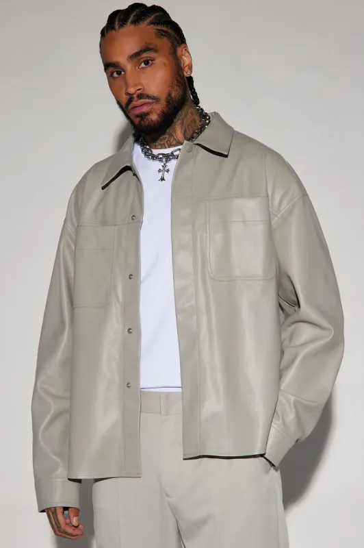 Covert Faux Leather Button Up Shirt - Grey sold by Fashion Nova