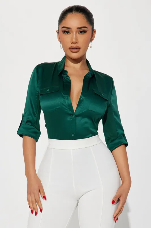 Violeta Satin Shirt - Green sold by Fashion Nova