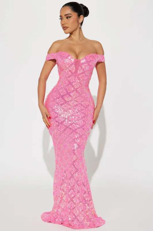 Carley Sequin Gown - Pink sold by Fashion Nova