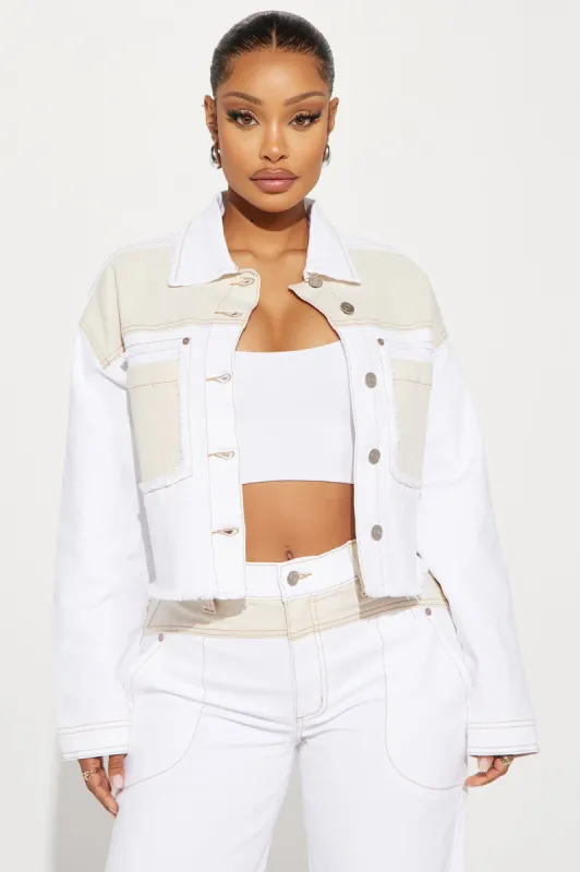 No Introduction Needed Denim Jacket - White sold by Fashion Nova