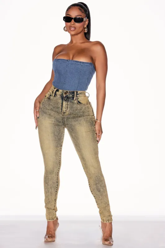 It's Giving High Stretch Curvy Skinny Jeans - Yellow sold by Fashion Nova