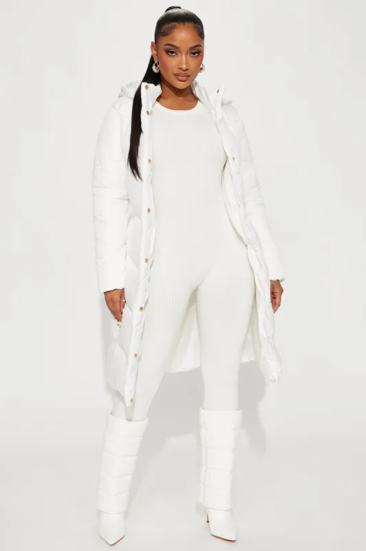 Snow Style Belted Puffer Jacket - White made by Fashion Nova
