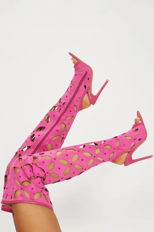 Come Closer Over The Knee Heeled Boots - Pink sold by Fashion Nova