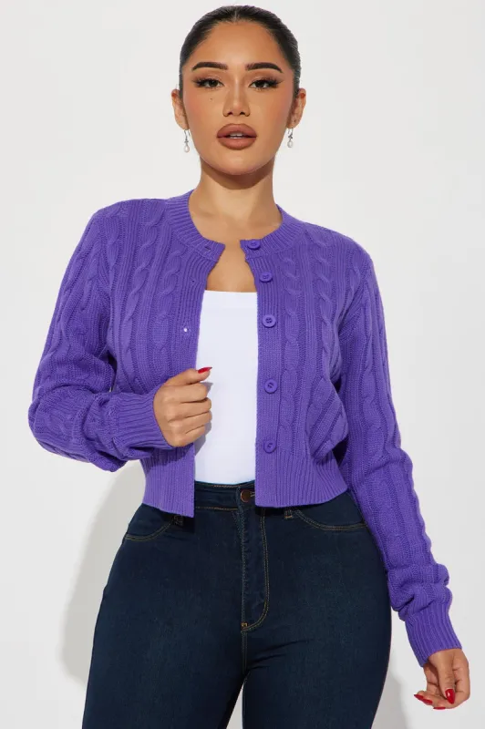 Delphi Cable Knit Cardigan - Purple sold by Fashion Nova