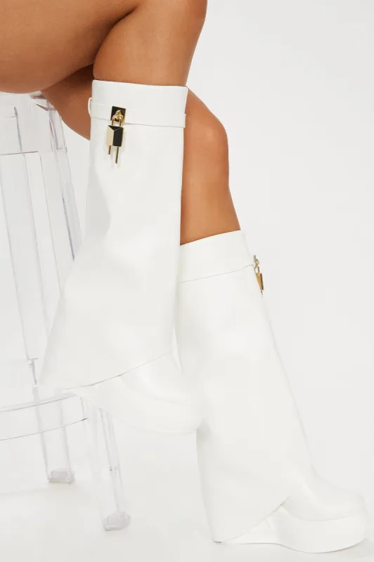 Taytum Overlay Wedge Boots - White sold by Fashion Nova