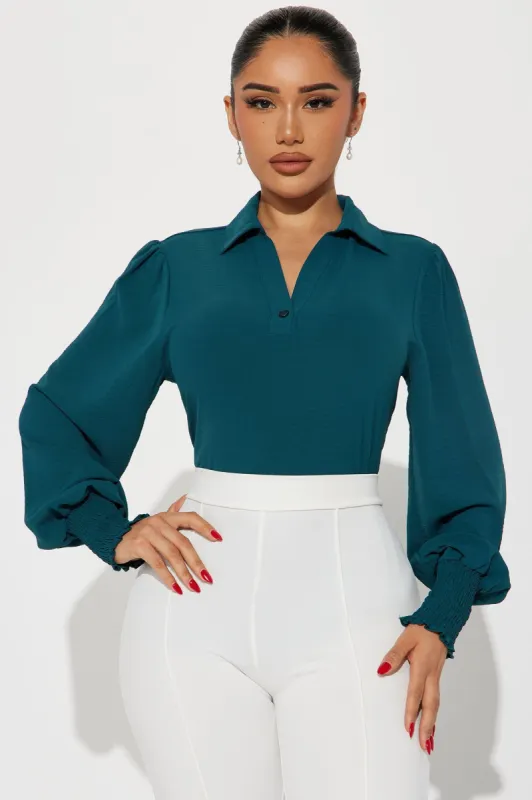 Enid Blouse Top - Teal sold by Fashion Nova