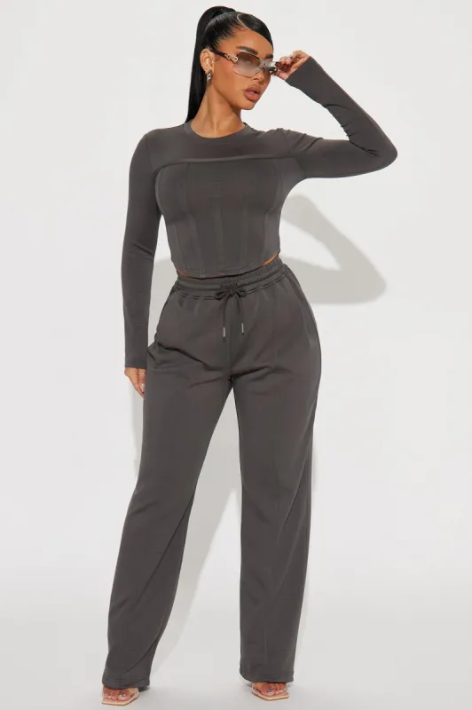 Weekend Moment Pant Set - Charcoal sold by Fashion Nova