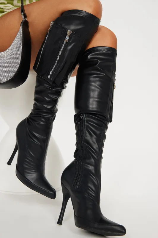 Headliner Knee High Boots - Black sold by Fashion Nova