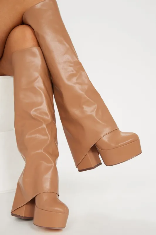 Malia Platform Overlay Boots - Nude sold by Fashion Nova