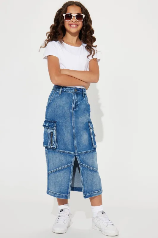 Mini Cargo Maxi Skirt With Front Slit - Indigo sold by Fashion Nova