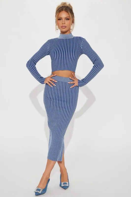 Dream About Me Skirt Sweater Set - Blue/combo sold by Fashion Nova
