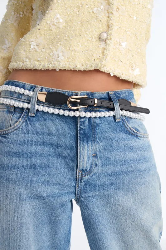 Wrapped In Pearls Belt - Black made by Fashion Nova