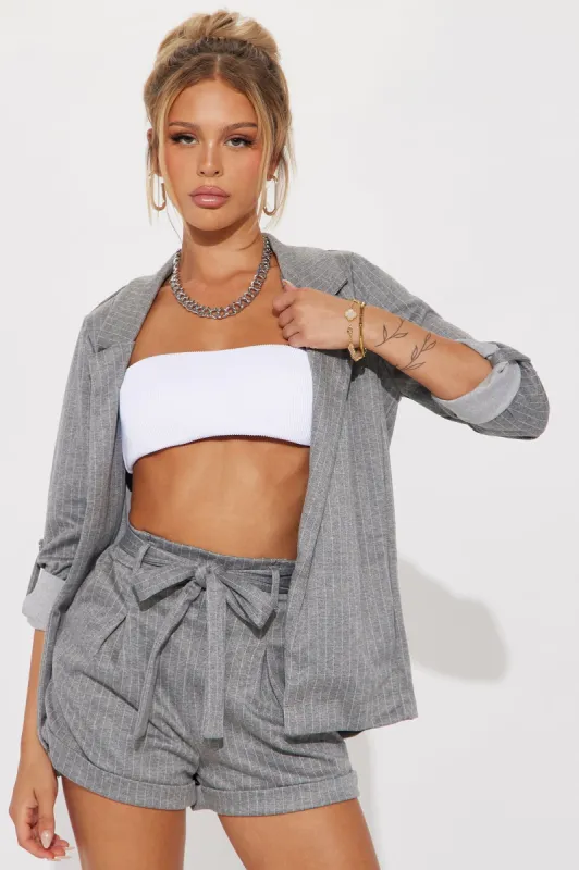 Always On Call Blazer Short Set - Heather Grey sold by Fashion Nova