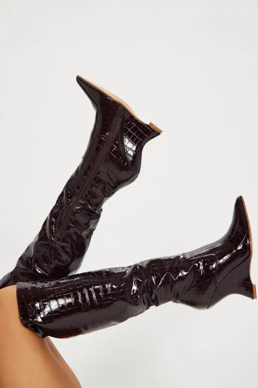 Madilynn Knee High Wedge Boots - Brown sold by Fashion Nova