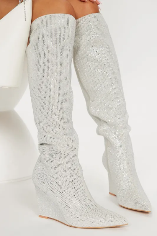 Grand Gesture Heeled Boots - Silver sold by Fashion Nova