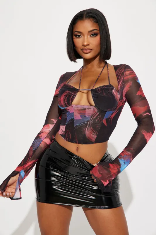 Melina Printed Mesh Top - Black/combo sold by Fashion Nova