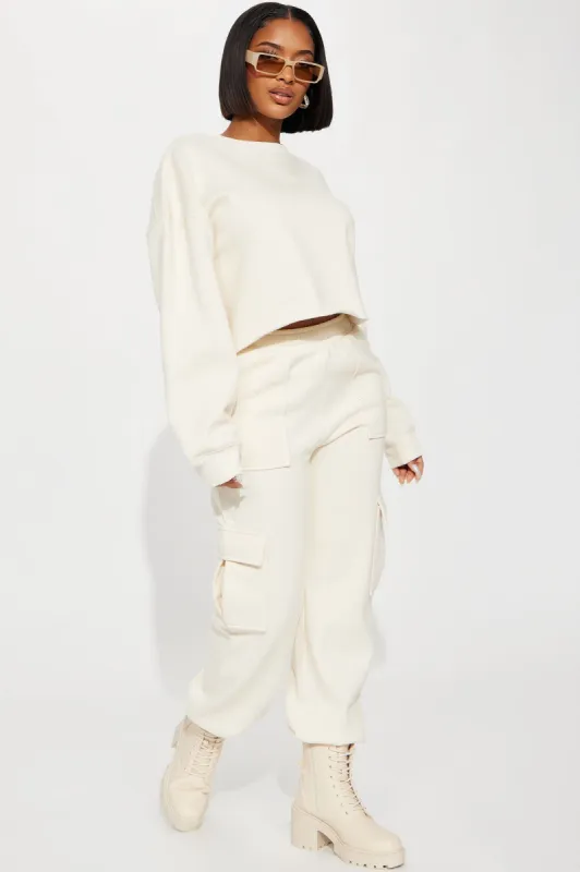 Living Life Fleece Jogger Set - Cream sold by Fashion Nova