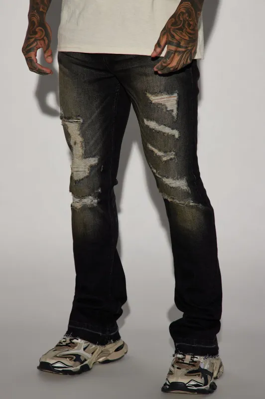 Take No Advice Distressed Stacked Skinny Flare Jeans - Black sold by Fashion Nova