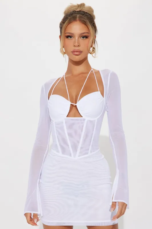Melanie Mesh Corset Mini Dress - White sold by Fashion Nova