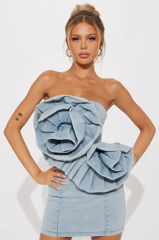 Michelle Denim Mini Dress - Denim sold by Fashion Nova