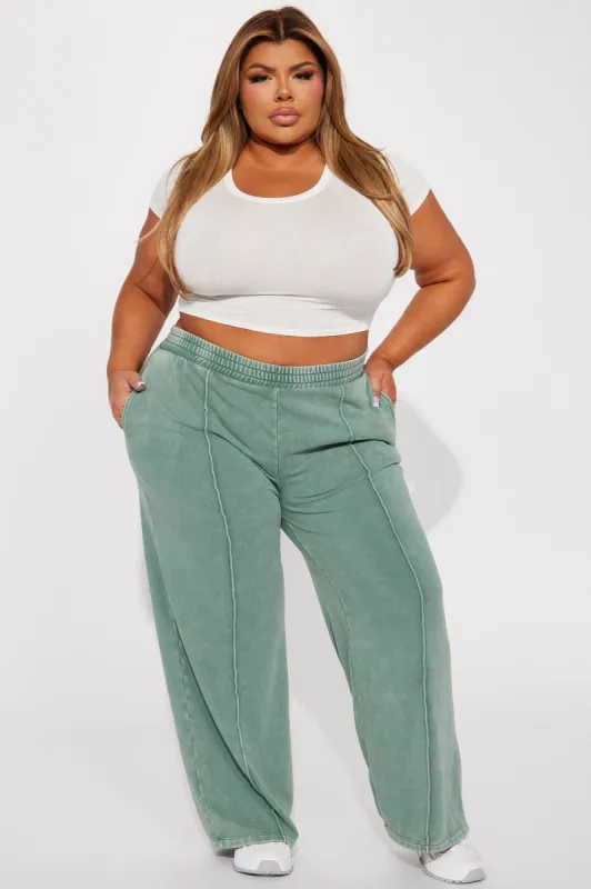 Sophia Fleece Wide Leg Pant - Sage sold by Fashion Nova