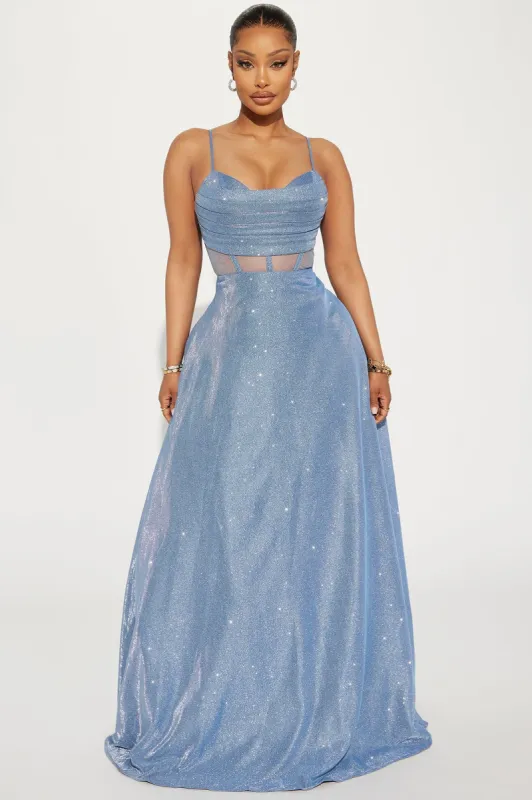 Leyla Glitter Gown - Periwinkle sold by Fashion Nova