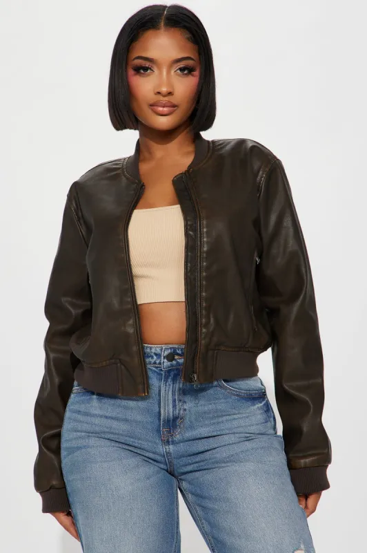 Tough Love Babe Washed Faux Leather Jacket - Brown sold by Fashion Nova