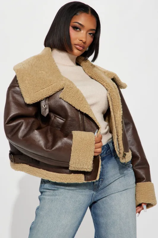 Taytum Faux Leather Jacket - Brown sold by Fashion Nova