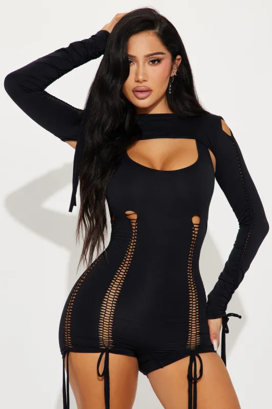 Tone It Down Romper Set - Black sold by Fashion Nova